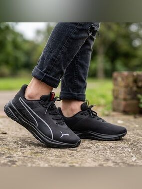 Puma Men’s Black Athletic Sneakers with Gray Accents